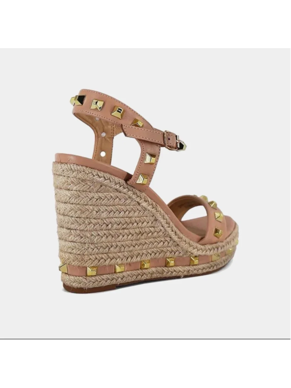 Studded Espadrille Wedge Sandals Women’s Ankle Strap Gold Stud Platform Heels